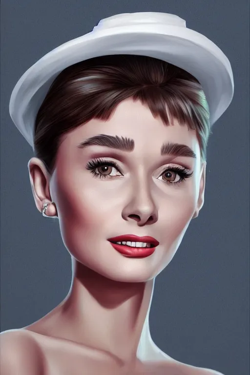 Prompt: Audrey Hepburn wearing a hat digital painting concept art highly detailed digital illustration by artgerm and WLOP