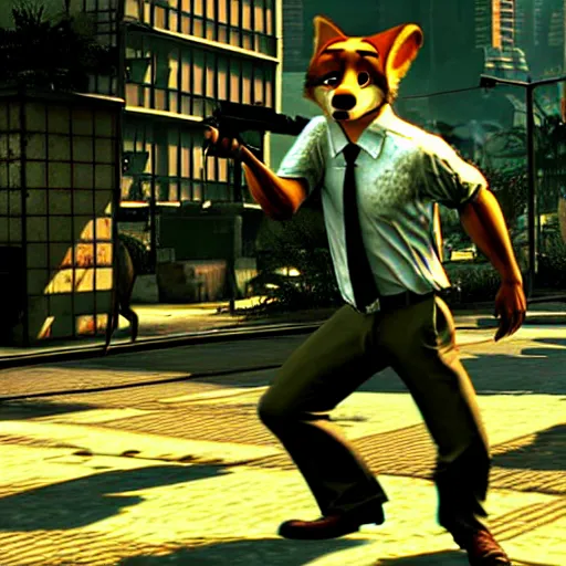 Image similar to max payne 3 set in zootopia