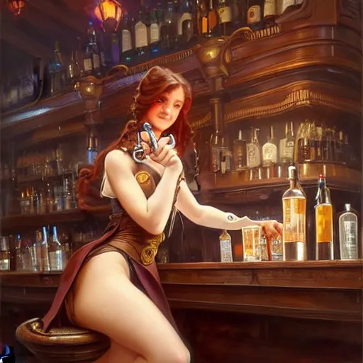 Image similar to an attractive young woman with octopus tentacle arms, working at an old west saloon serving drinks, fantasy, intricate, elegant, highly detailed, digital painting, artstation, concept art, matte, sharp focus, illustration, art by artgerm and greg rutkowski and alphonse mucha