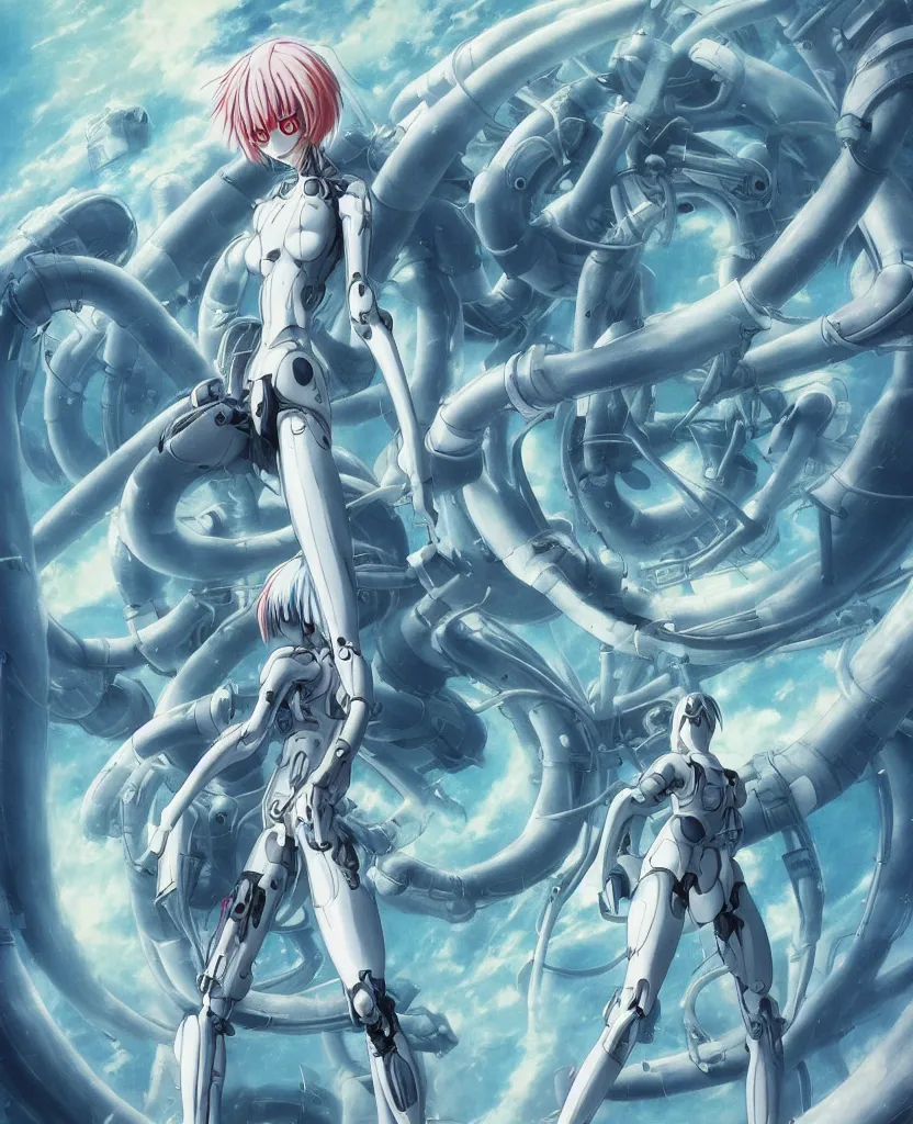 Image similar to female anime character rei ayanami cyborg in the center giygas epcotinside a space station eye of providence beksinski finnian vivid hr giger to eye hellscape mind character environmental