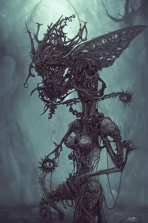 Image similar to Ancient Biomechanical Fairy Construct, digital art by Seb McKinnon, ArtGerm, WLOP, fantasy, magic, RPG, bossfight, darksouls