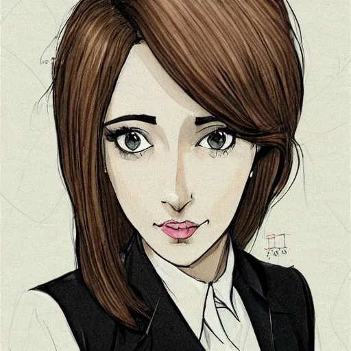 Prompt: woman in black business suit, chill, light brown neat hair, pixiv, fanbox, trending on artstation, portrait, digital art, modern, sleek, highly detailed, formal, serious, determined, lawyer, colorized, smooth, charming, pretty, safe for work