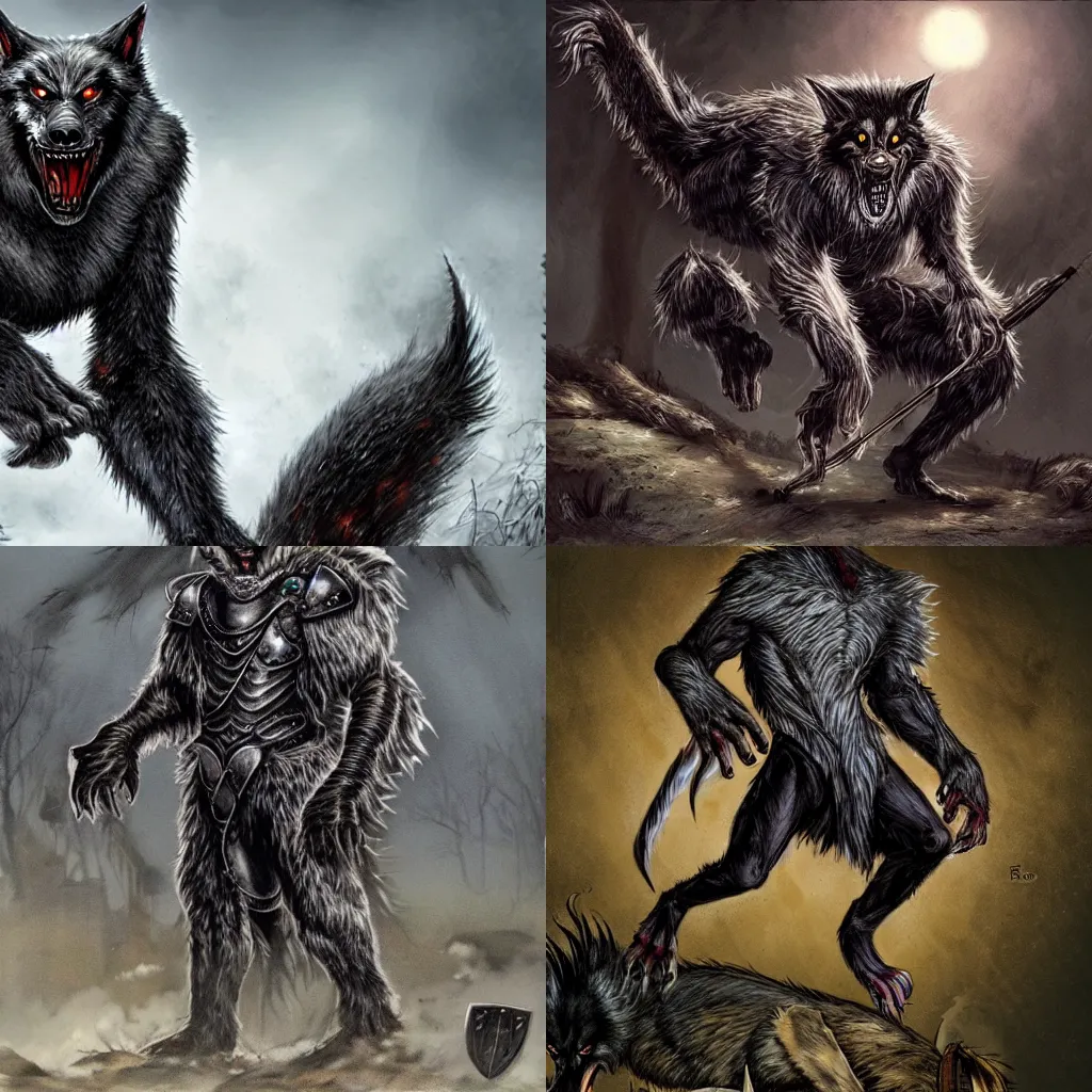 Prompt: werewolf in plate armor