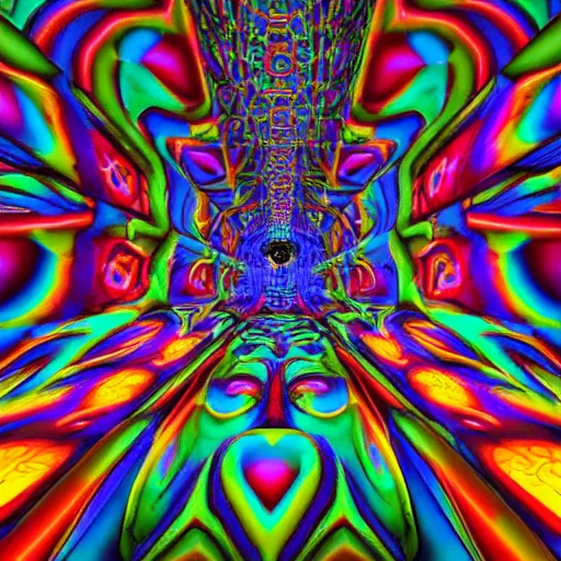 Image similar to Dmt trip, highly detailed, psychedelic vibes, warped, unreal engine