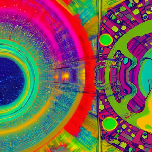 Prompt: Liminal space in outer space, Corporate Hippie aesthetic, psychedelic graphic styles