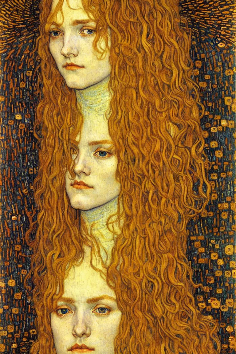 Image similar to detailed realistic beautiful young medieval queen face portrait by jean delville, gustav klimt and vincent van gogh, art nouveau, symbolist, visionary, gothic, pre - raphaelite, muted earthy colors, desaturated