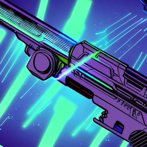 Image similar to laser pulse rifle, future outlined by whirling illuminated neon lines, outrun, vaporware, shaded flat illustration, digital art, trending on artstation, highly detailed, fine detail, intricate