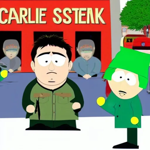 Prompt: charlie sheen in south park