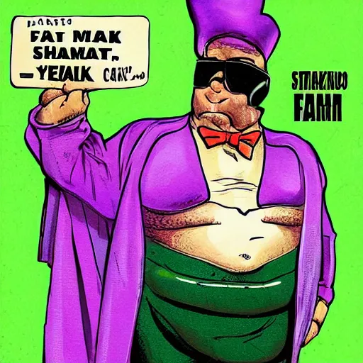 Image similar to fatman we respect you a lot SNAKEOIL CMO purple green color scheme