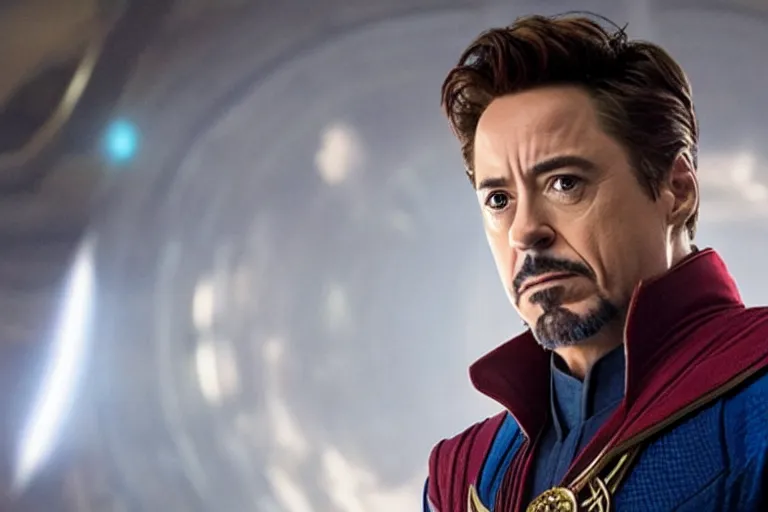 Image similar to film still of Robert Downey Jr as Doctor Strange in Avengers infinity War