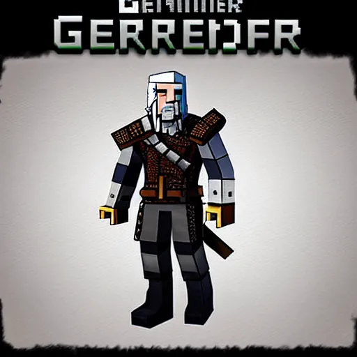 Image similar to geralt of rivia in minecraft