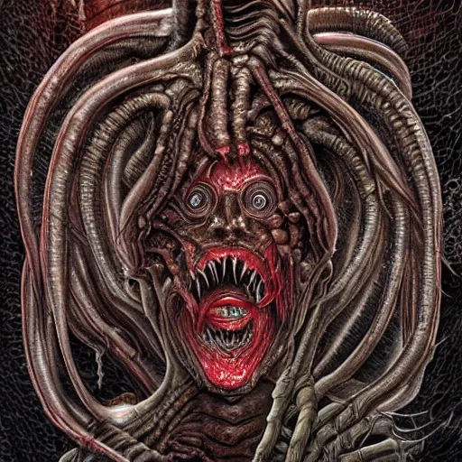 Image similar to eldritch horror, creature made from bloody flesh and rotting tumors, in the style of h. r. giger, best of artstation, intricate, detailed