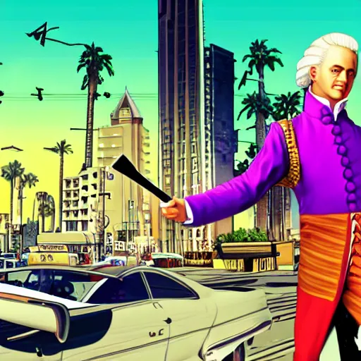 Image similar to Wolfgang Amadeus Mozart on the cover of GTA Vice City