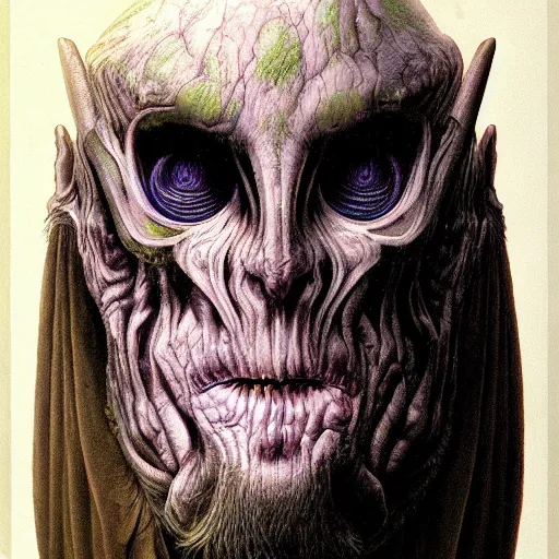 Prompt: wizard face, by wayne barlowe