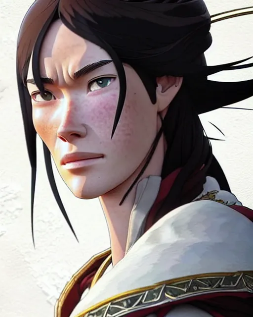 Prompt: azctec warrior, young lena headey, finely detailed perfect face, exquisite details, fire magic, mid view, design on a white background, by studio muti, greg rutkowski makoto shinkai takashi takeuchi studio ghibli