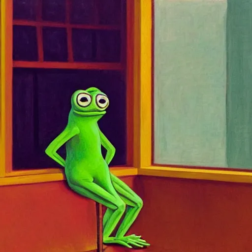 Image similar to pepe the frog in an office by edward hopper