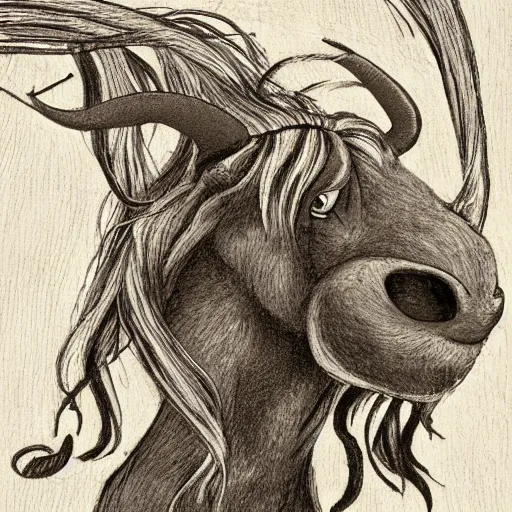 Prompt: tangled hair minotaur