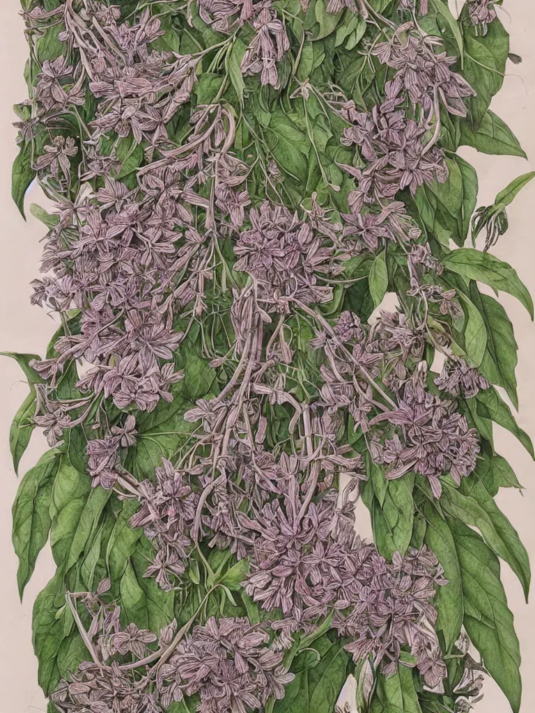 Prompt: an accurate and detailed scientific botanical illustration, intricate details, art paper, aesthetically pleasing and harmonious natural colors, art by tiffany bozic, detailed