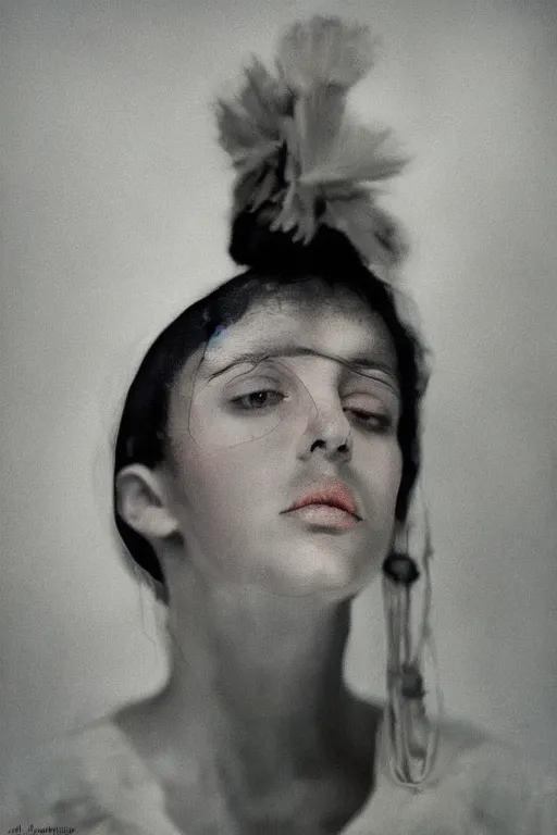 Image similar to hyperrealism close - up fashion portrait by roversi photo from the holy mountain by alejandro jodorowsky in style of francisco goya