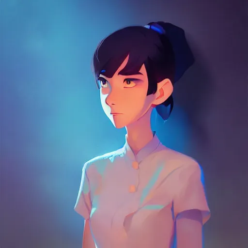 Image similar to medium portrait top light, by cory loftis and esper ejsing and makoto shinkai, inspired by luc besson, global illumination,