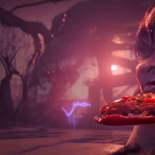 Prompt: portrait of a evil taco possessed by demon, expression, unreal engine, by artgerm, wlop and ross thran, dramatic cinematic lighting rendered by octane, 8 k, detailed