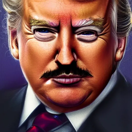 Image similar to A combination of Ron Jeremy's and Donald Trump's and Joe Biden's faces as President of Unites States of America, USA, western, D&D, fantasy, intricate, elegant, highly detailed, digital painting, artstation, concept art, matte, sharp focus, illustration, art by Artgerm and Greg Rutkowski and Alphonse Mucha