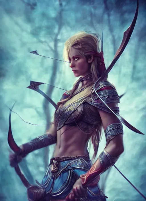 Image similar to hyper realistic photography, arcane elven archer girl full body, rule of thirds, human proportion, good anatomy, beautiful face, conceptart, saturated colors, cinematic, artstation, pinterest, cgsociety