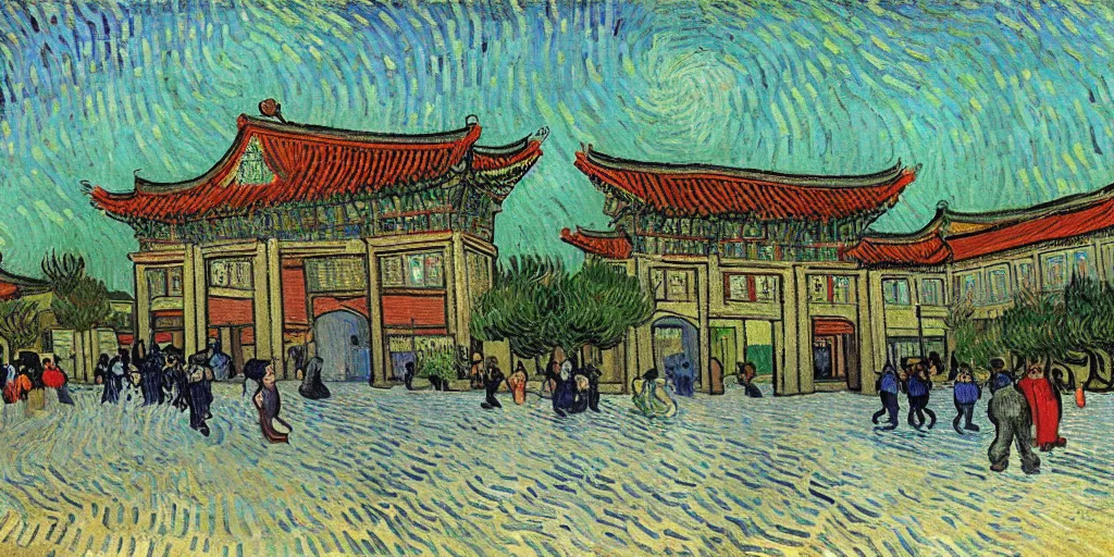 Image similar to the tsinghua second gate by vincent van gogh