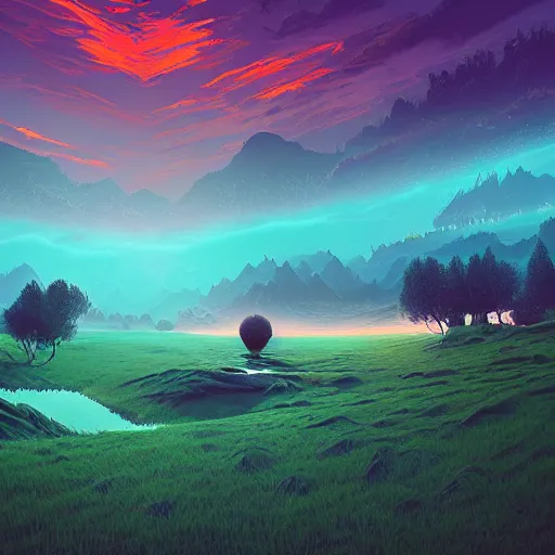 Image similar to a surreal landscape by by alena aenami and beeple