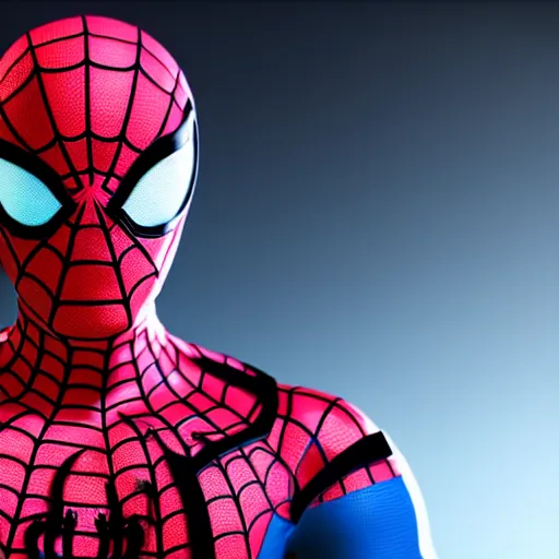 Image similar to still photo of neon spider - man, highly detailed, photorealistic portrait, bright studio setting, studio lighting, crisp quality and light reflections, unreal engine 5 quality render