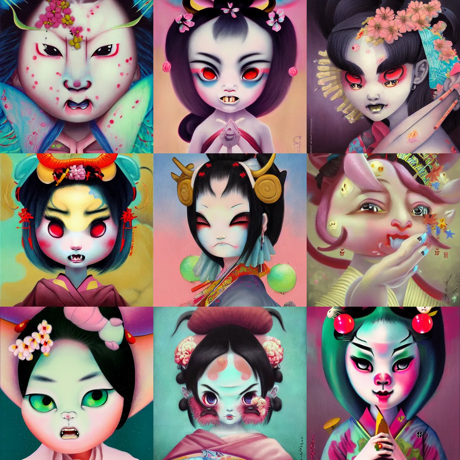 Prompt: digit painting of a oni demon geisha by amy sol hikari shimoda, mark ryden, cute, weird, cool, pastel colors, cgsociety