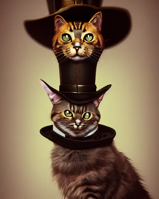 Image similar to steampunk male cat portrait, handsome, steampunk hat, detective coat, steampunk monocle, hyper realistic 3 d render by ilya kuvshinov, peter mohrbacher, greg rutkowski, ryohei hase, dramatic lighting, intricate, highly detailed, sharp focus, luminous, unreal engine, blender, artstation, masterpiece, ray tracing