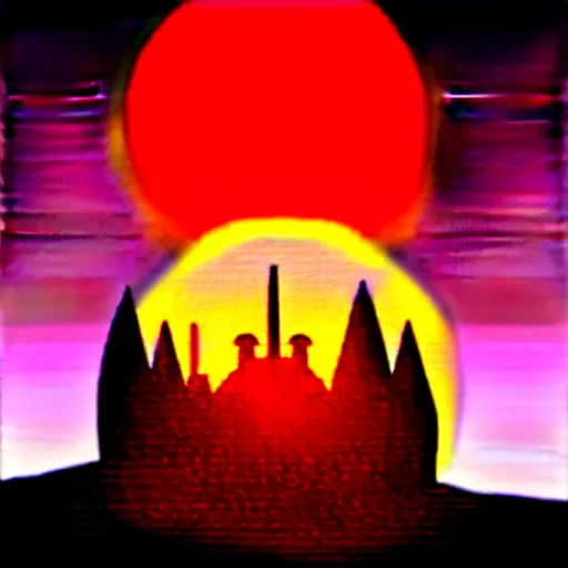 Prompt: gothic building under red sun eclipse from berserk