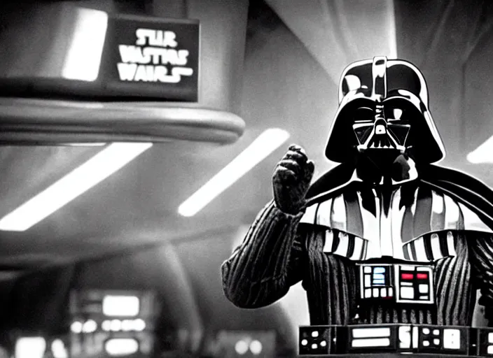 Image similar to film still of Darth Vader gambling in vegas in Star Wars The Empire Strikes Back,