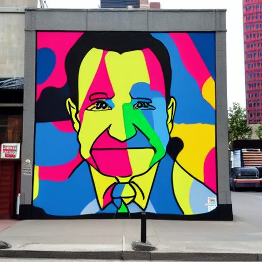 Prompt: robin williams street art mural by supreme x kaws x haruki murakami : 1 high contrast, hard edges, matte painting, geometric shapes, masterpiece : 1