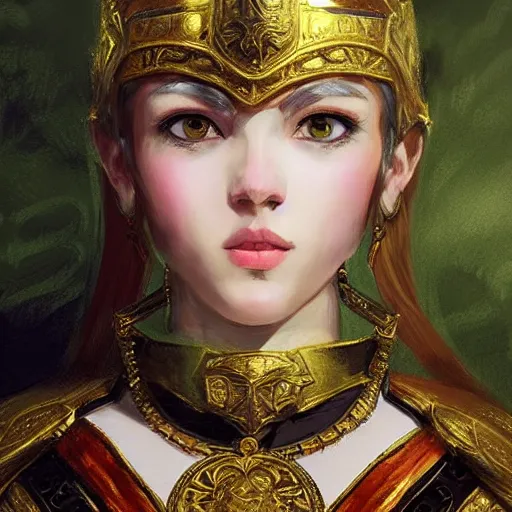 Image similar to portrait of an ancient roman character in incredible rich ornate armor, by ilya kuvshinov, by thomas lawrence, by bayard wu, trending on artstation, emerald, masterpiece