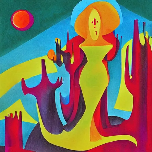 Prompt: fantasy science fiction artwork by Mary Blair