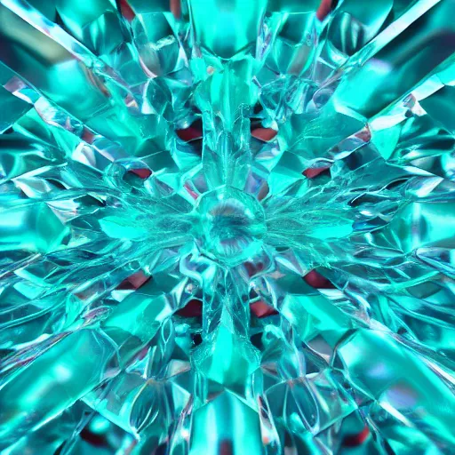 Image similar to simple, cute, cyan crystal wearing a red cloth strip on top, 4K HD, 3D render