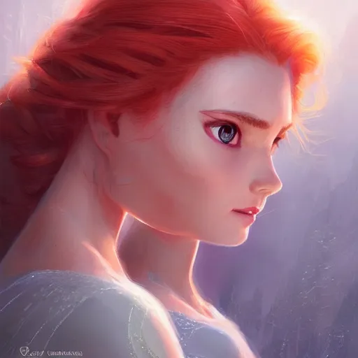 Image similar to elsa & anna, portrait, highly detailed, trending on artstation, d & d, concept art, sharp focus, red hair, illustration, digital painting, art by artgerm and greg rutkowski and magali villeneuve