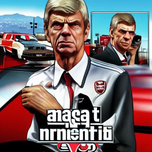 Image similar to Arsene Wenger in GTA V, cover art by Stephen Bliss, artstation,