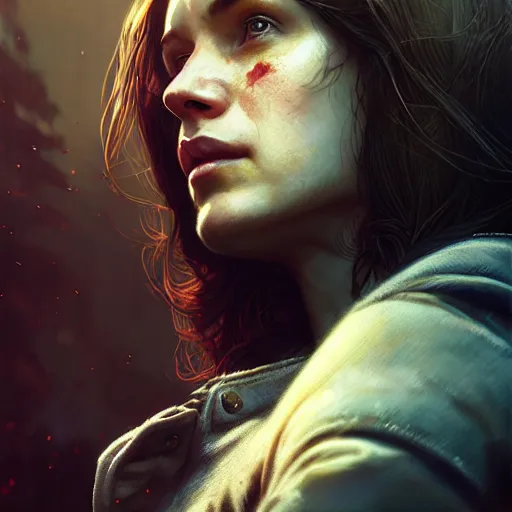 Image similar to fallout 5, charismatic brunette female protagonist, portrait, atmospheric lighting, painted, intricate, volumetric lighting, beautiful, daytime, sunny weather, slight overcast, sharp focus, deep colours, ultra detailed, by leesha hannigan, ross tran, thierry doizon, kai carpenter, ignacio fernandez rios