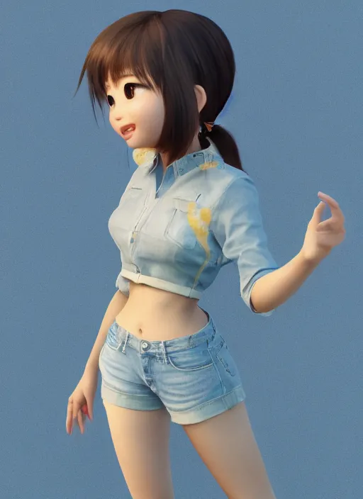 Image similar to a cute asian girl, in the style of pixar animation, full body shot, viewed from bellow, award winning, hyper detailed, studio lighting, artstation, octane renderer, unreal engine