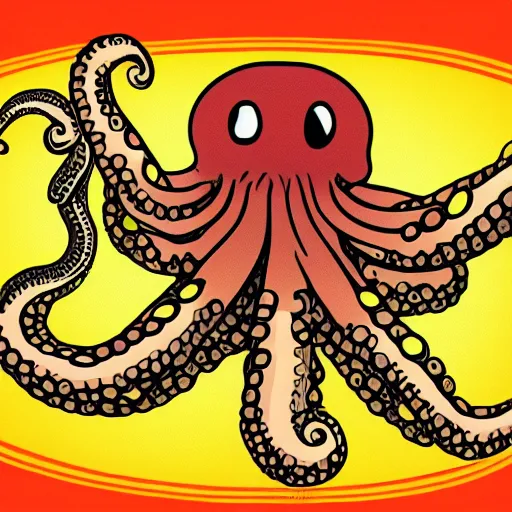 Image similar to highly detailed illustration of octopus holding hamburger, poster, symmetrical