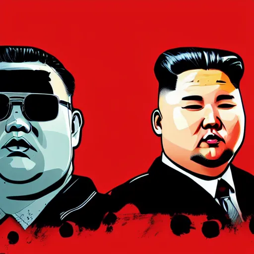 Prompt: illustration gta 5 artwork of kim - jong un, in the style of gta cover art, by stephen bliss