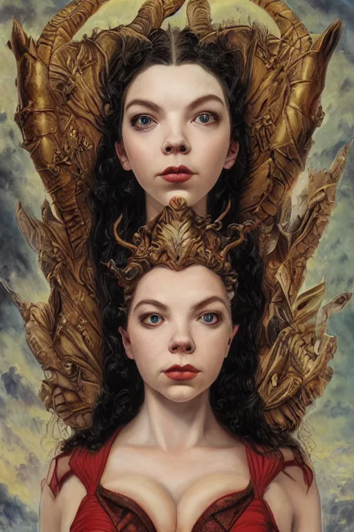 Image similar to A fantasy comic book style portrait painting of Anya Taylor-Joy, Cory Chase, hybrid, as an Atlantean Reptilian Warrior, François Boucher, Oil Painting, Mystical Valkyrie, unreal 5, DAZ, hyperrealistic, octane render, Regal, Refined, Detailed Digital Art, RPG portrait, Michael Cheval, William-Adolphe Bouguereau, Walt Disney (1937), Steampunk, dynamic lighting, Highly Detailed, Cinematic Lighting, Unreal Engine, 8k, HD