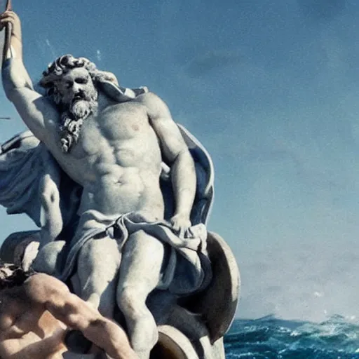 Prompt: poseidon cracking open a cold one with the boys