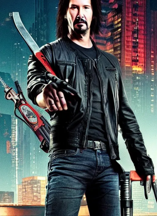 Image similar to keanu reeves as johnny silverhand!! holding a shovel, cyberpunk 2 0 7 7 wake up samurai, solarpunk, lots of plants, gardening, permaculture, anarchy, realistic, ultra detailed