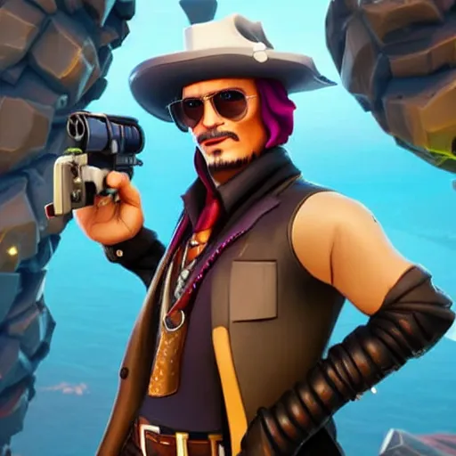 Prompt: johnny depp in fortnite, character render, full body shot, highly detailed, in game render