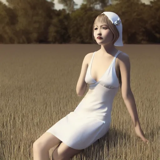 Prompt: a girl in an elegant white dress, with a black bikini underneath, 1920s, by WLOP, 8k octane render