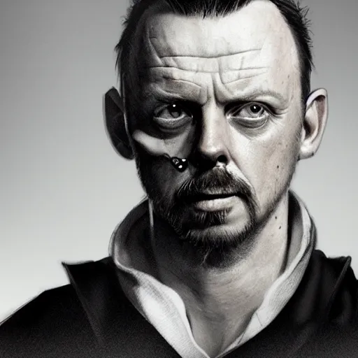 Image similar to simon pegg portrait, horror core, apocalyptic, pool cue, sharp focus, fiction, hyper detailed, digital art, trending in artstation, cinematic lighting, studio quality, smooth render, unreal engine 5 rendered, octane rendered, art style and nixeu and wlop and krenz cushart